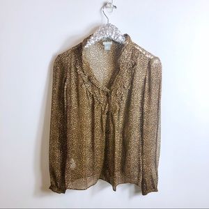 Ann Taylor Brown Cheetah Print Sheer Blouse Size 4